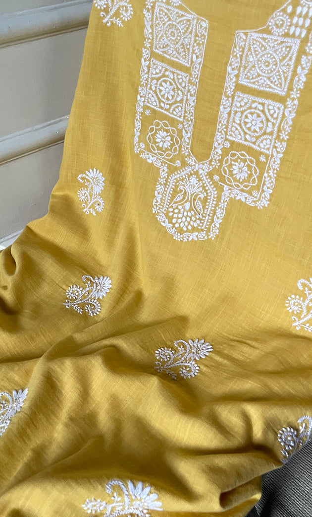 Women's Lakhnavi Handcrafted Unstitched Cotton Chikankari Suit Material - HONC0317001