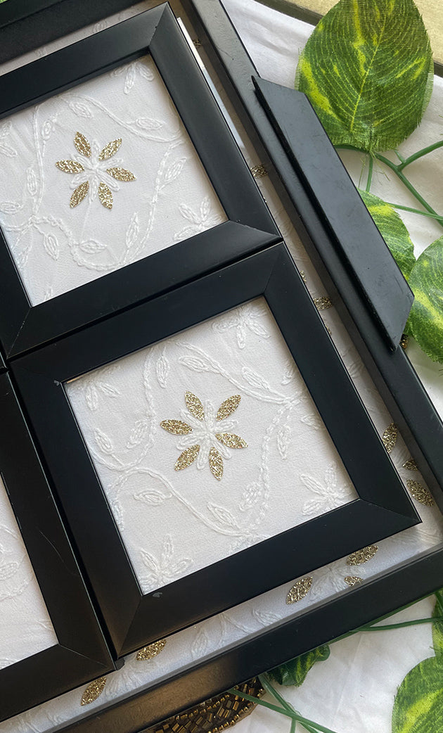 Chikankari Tray with Four Coasters - HONC0310953