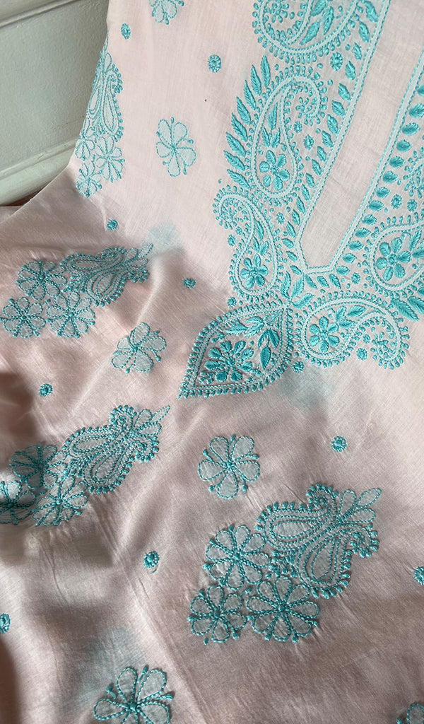 Women's Lakhnavi Handcrafted Cotton Unstitched Chikankari Kurta Dupatta Set - HONC0358179