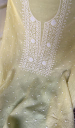 Load image into Gallery viewer, Jazba Women's Lakhnavi Handcrafted Mul Chanderi Unstitched Kurta And Dupatta Set - HONC08874952