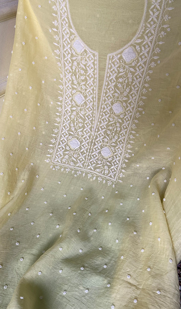 Jazba Women's Lakhnavi Handcrafted Mul Chanderi Unstitched Kurta And Dupatta Set - HONC08874952