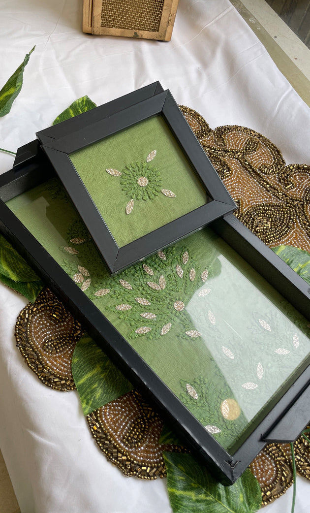 Chikankari Tray with Two Coasters - HONC0218905