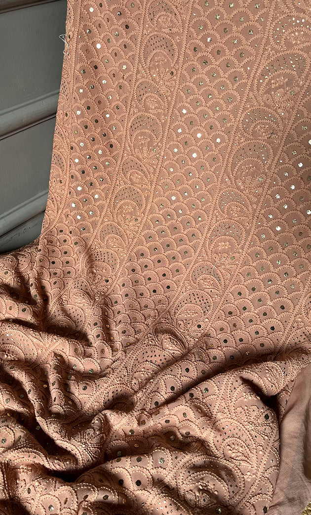Women's Lakhnavi Handcrafted Viscose Georgette Chikankari Full Suit Material - HONC0271097