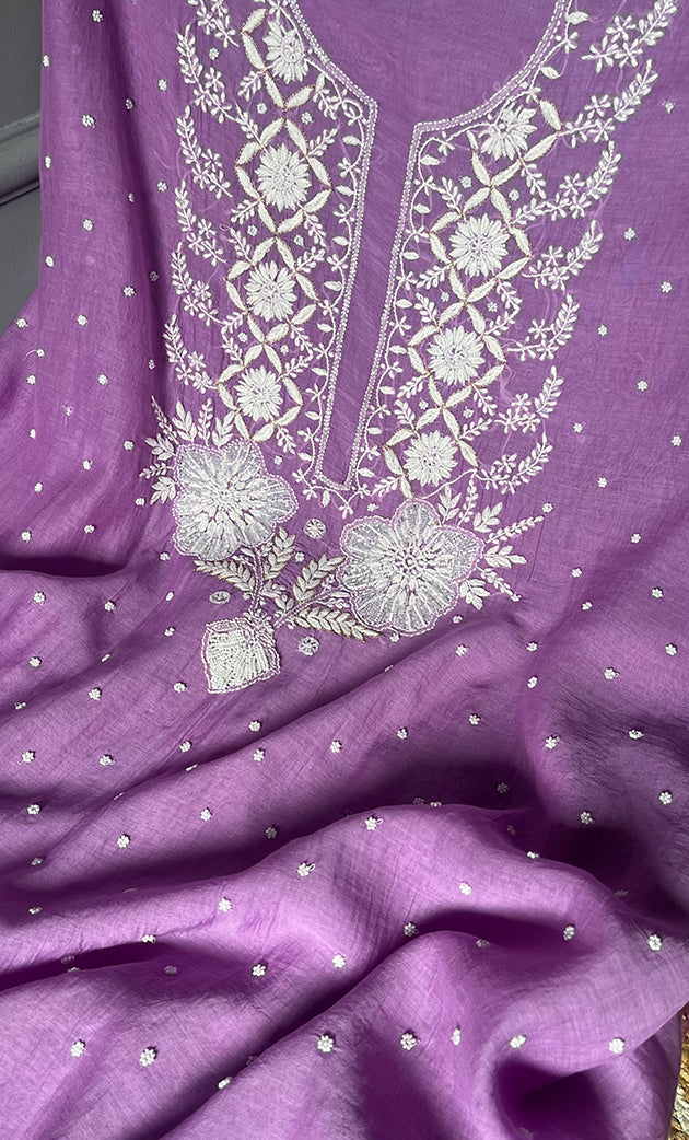 Jazba Women's Lakhnavi Handcrafted Mul Chanderi UnStitched Kurta And Dupatta Set - HONC0301706