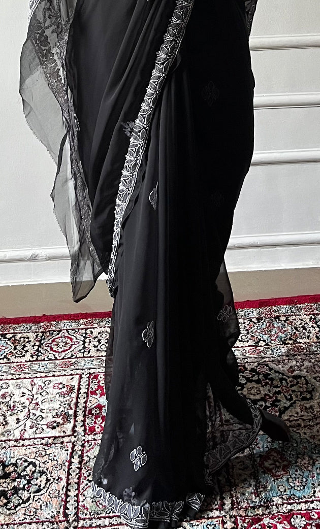 Women's Lucknowi Handcrafted  Faux-Georgette Chikankari Saree - HONC0188877