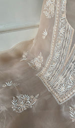 Load image into Gallery viewer, Women's Lakhnavi Handcrafted Pure Organza Chikankari Unstitched Kurta And Dupatta Set- HONC0329219