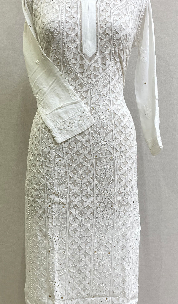 Women's Lakhnavi Handcrafted Viscose Georgette Chikankari Kurti - HONC0161836