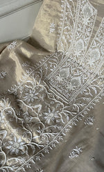 Women's Lakhnavi Handcrafted Tissue Chanderi Unstitched Chikankari Kurta And Dupatta Set - HONC0332771