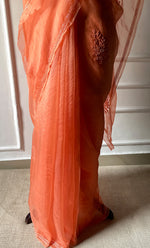 Load image into Gallery viewer, Women&#39;s Lucknowi Handcrafted Pure Organza Silk Chikankari Saree - HONC0283198
