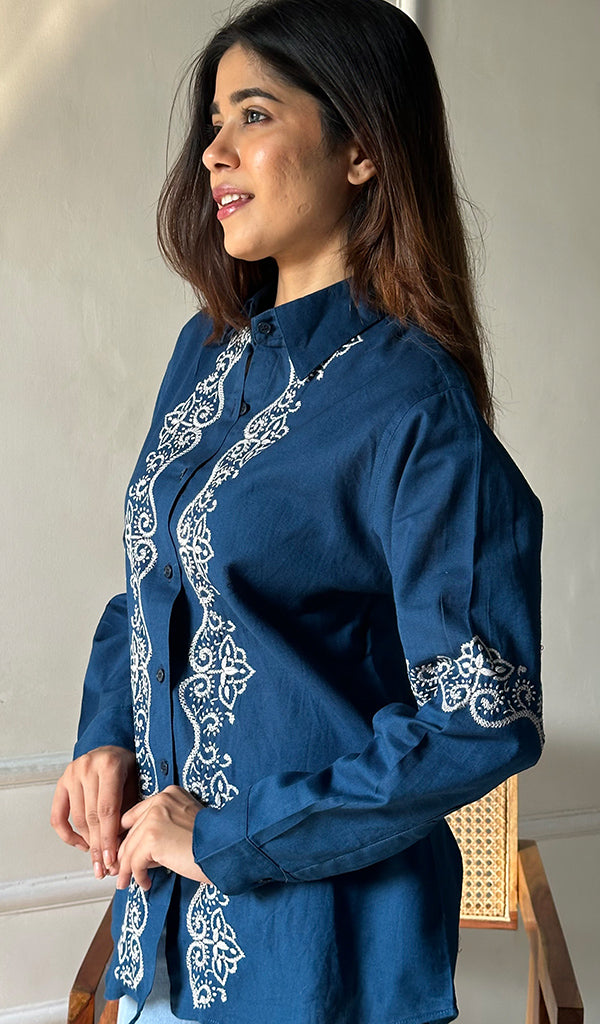 Women's Lucknowi Handcrafted Slub Cotton Chikankari Top - HONC0299058