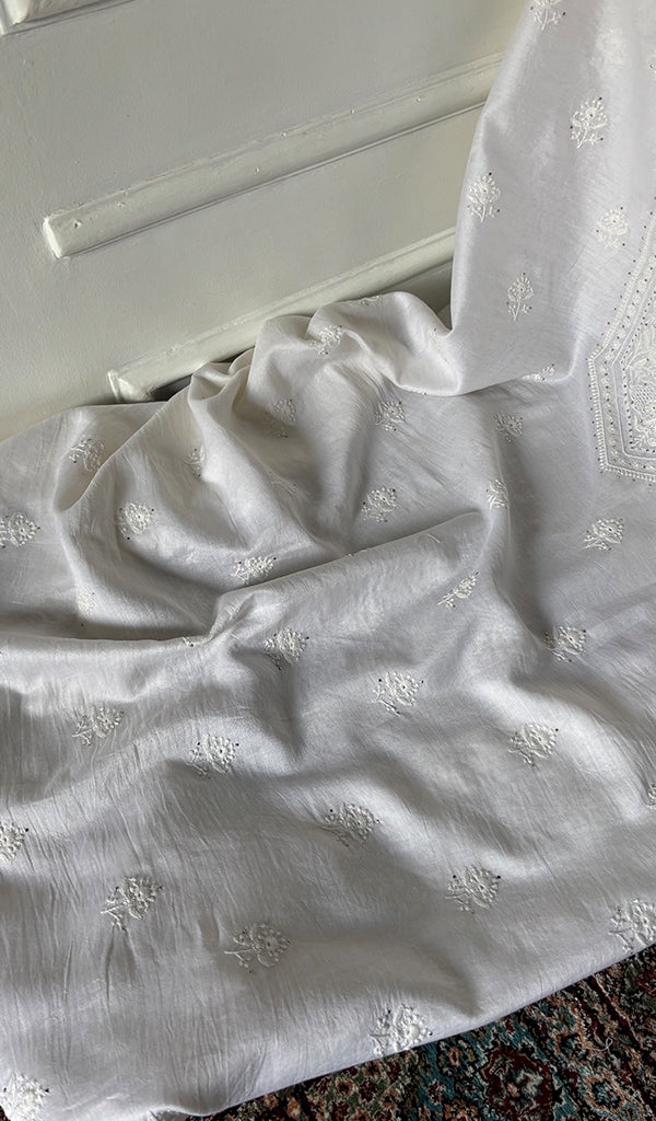 Women's Lucknowi Handcrafted Chanderi Silk Unstitched Chikankari Kurta and Dupatta Set- HONC0276223