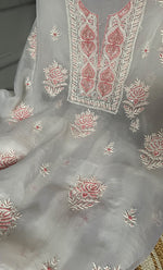 Load image into Gallery viewer, Women&#39;s Lakhnavi Handcrafted Pure Organza Chikankari Unstitched Kurta And Dupatta Set- HONC0297178
