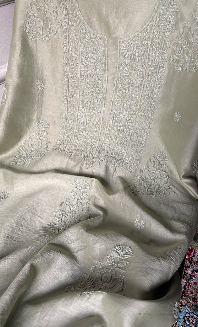 Women's Lucknowi Handcrafted Chanderi Silk Chikankari Full Suit Material - HONC0322746