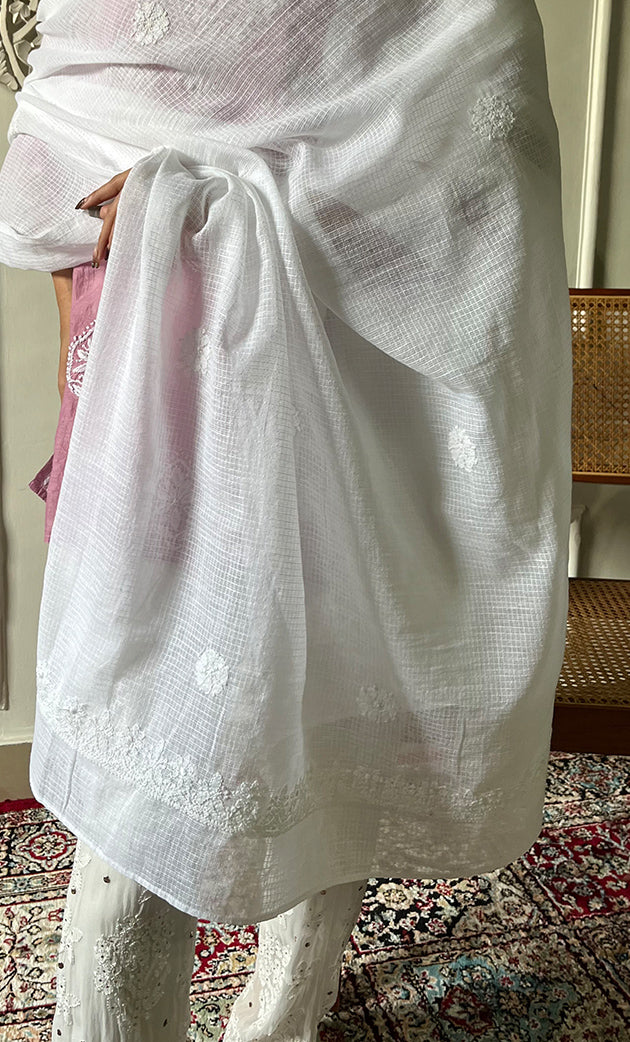 Women's Lucknowi Handcrafted Kota Cotton Chikankari Dupatta - HONC0304724