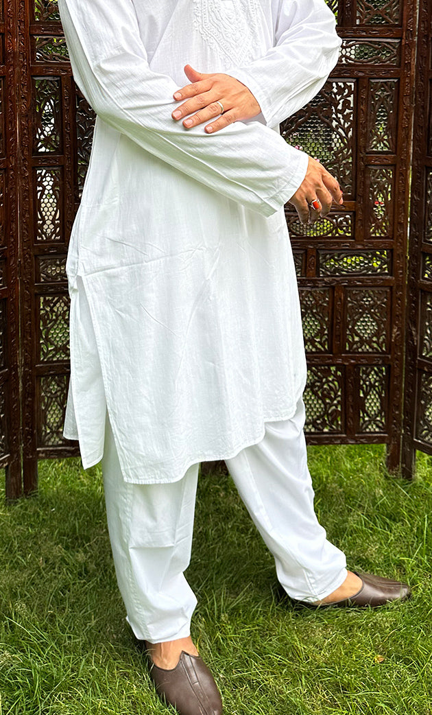 Men's Lucknowi Handcrafted Cotton Chikankari Kurta - HONC0315299