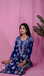 Load image into Gallery viewer, Women&#39;s Lucknowi Handcrafted Modal Silk Chikankari Kurti - HONC0200245
