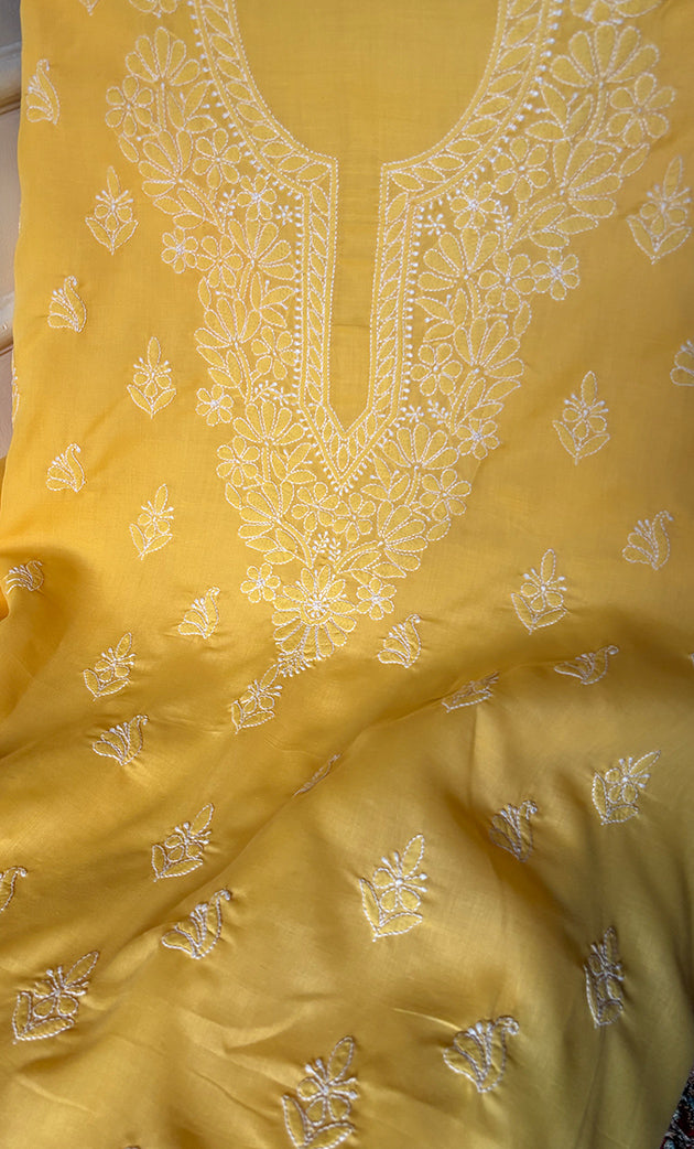 Women's Lakhnavi Handcrafted Unstitched Cotton Chikankari Suit Material - HONC0316591