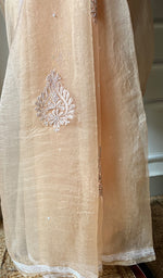 Load image into Gallery viewer, Women&#39;s Lucknowi Handcrafted Pure Organza Silk Chikankari Saree - HONC0280965
