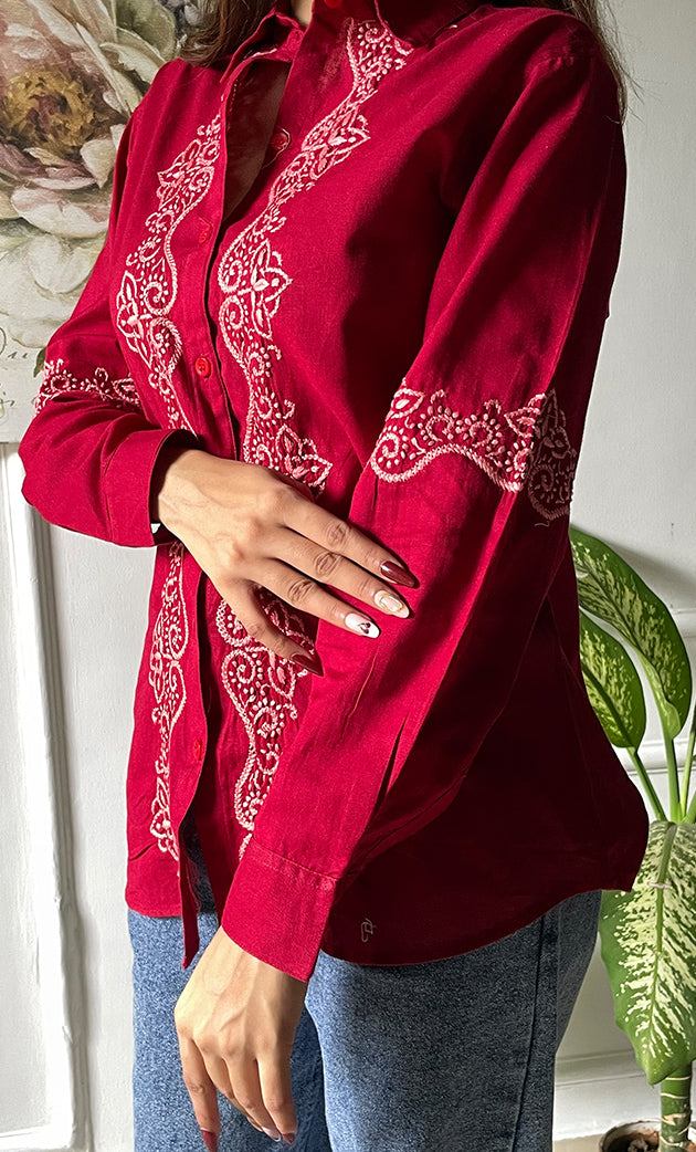 Women's Lucknowi Handcrafted Slub Cotton Chikankari Top - HONC0299115
