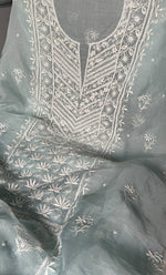 Load image into Gallery viewer, Women&#39;s Lakhnavi Handcrafted Pure Organza Chikankari Unstitched Kurta And Dupatta Set- HONC0309613
