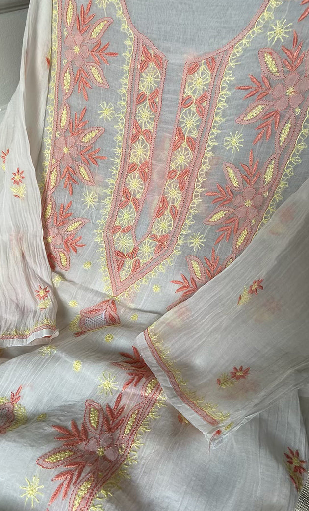 Women's Lakhnavi Handcrafted Mul Chanderi Semi - stitched Kurta And Dupatta Set- HONC0314878