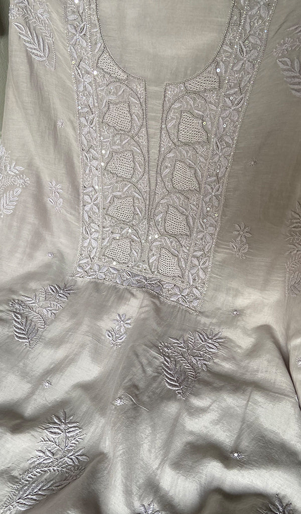 Women's Lakhnavi Handcrafted Muslin Unstitched Chikankari Full Suit - HONC0344385