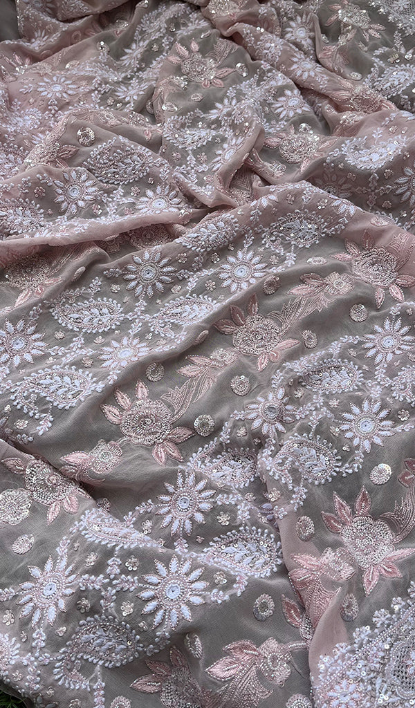 Women's Lakhnavi Handcrafted Pure Silk Georgette Chikankari - HONC0216685