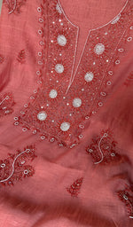 Load image into Gallery viewer, Women's Lucknowi Handcrafted Chanderi Silk Chikankari Full Suit Material - HONC0260950