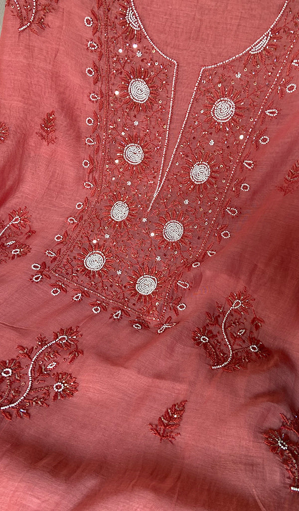 Women's Lucknowi Handcrafted Chanderi Silk Chikankari Full Suit Material - HONC0260950