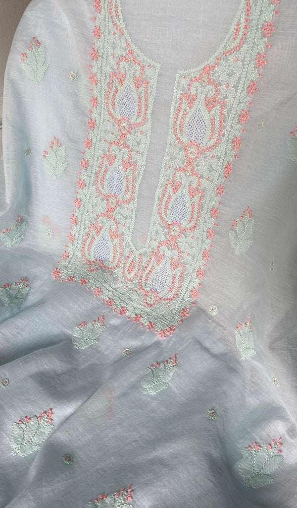 Zoha Women's Lakhnavi Handcrafted Mul Chanderi Unstitched Kurta And Dupatta Set- HONC0365497