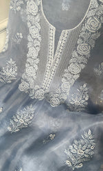 Load image into Gallery viewer, Women&#39;s Lakhnavi Handcrafted Pure Organza Chikankari Unstitched Kurta And Dupatta Set- HONC0314165
