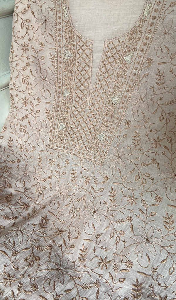 Women's Lakhnavi Handcrafted Mul Chanderi Unstitched Chikankari Full Suit - HONC0334730