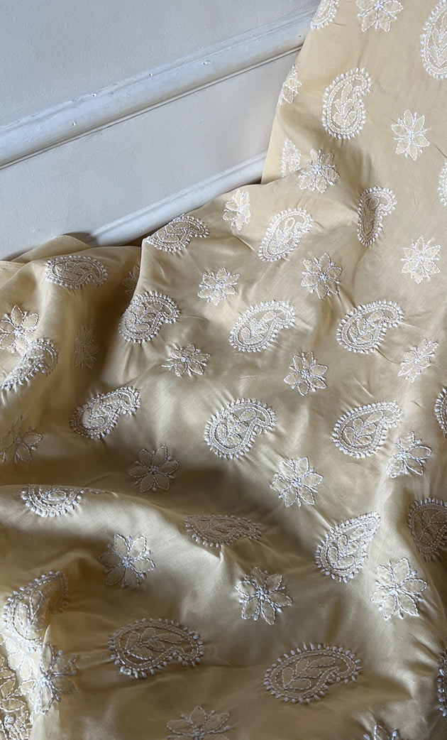 Women's Lakhnavi Handcrafted Unstitched Cotton Chikankari Suit Material - HONC0333968