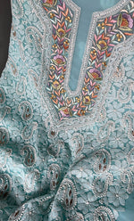 将图像加载到图库查看器中， Women&#39;s Lakhnavi Handcrafted Unstitched Faux-Georgette Chikankari Suit Material - HONC0291830
