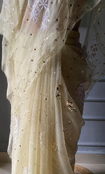 Load image into Gallery viewer, Women&#39;s Lucknowi Handcrafted Pure Organza Silk Chikankari Saree - HONC0271152
