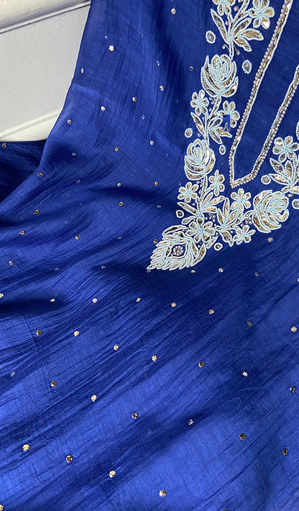Women's Lakhnavi Handcrafted Mul Chanderi Unstitched Chikankari Full Suit - HONC0344642