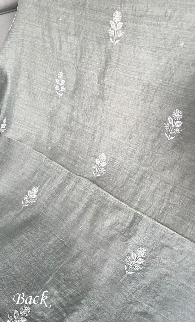 Women's Lakhnavi Handcrafted Munga Silk Chikankari Unstitched Kurti Fabric - HONC0316123