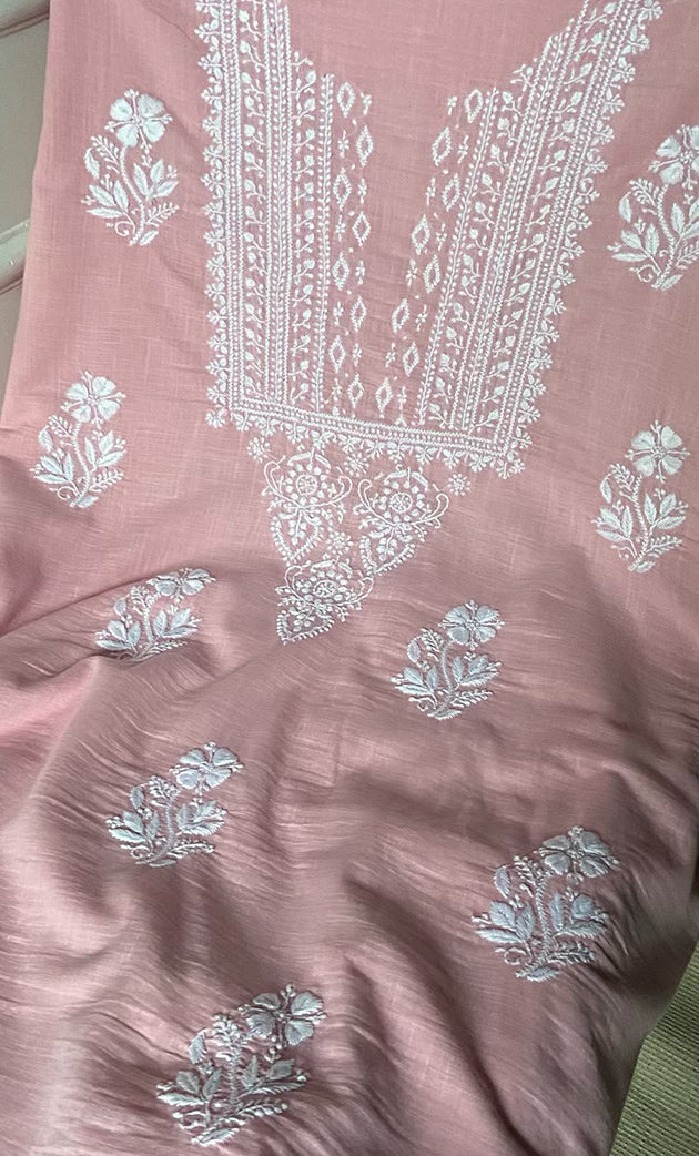 Women's Lakhnavi Handcrafted Unstitched Cotton Chikankari Suit Material - HONC0317020