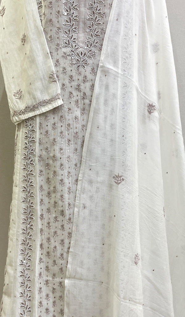 Women's Lakhnavi Handcrafted Mul Chanderi Semi - Stitched Kurta And Dupatta Set- HONC0218549