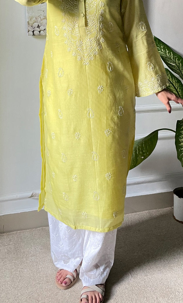 Amayra Women's Lucknowi Handcrafted Maheshwari Mul Chanderi Chikankari Kurti - HONC0300055