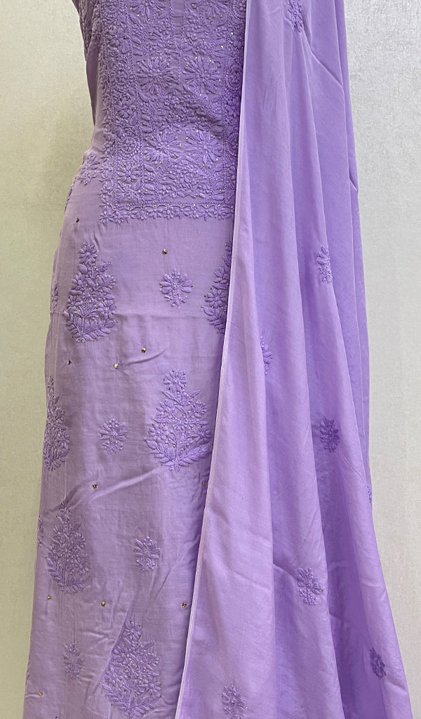 Women's Lucknowi Handcrafted Muslin Chikankari Suit Material - HONC0129616