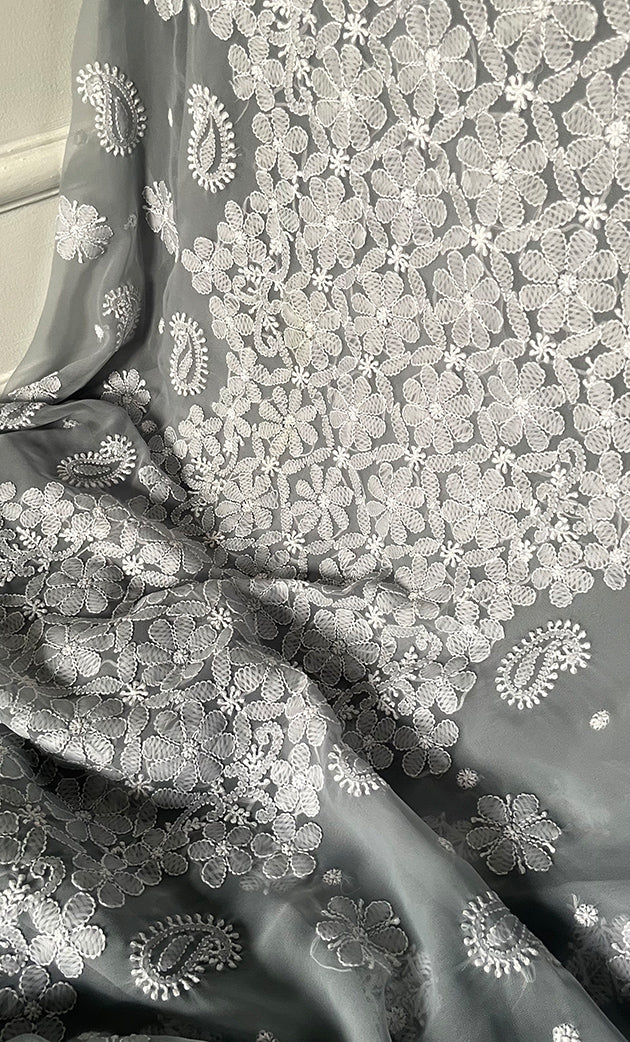 Women's Lucknowi Handcrafted Faux-Georgette Chikankari Suit Material - HONC0274416