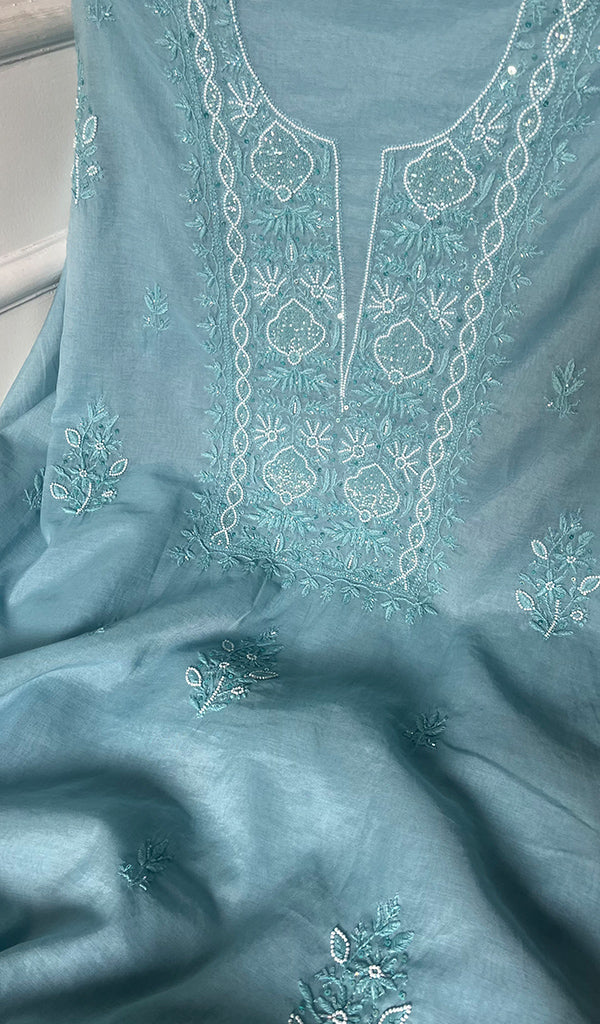 Women's Lakhnavi Handcrafted Mul Chanderi Chikankari Full Suit Material - HONC0271179