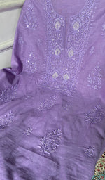 Women's Lakhnavi Handcrafted Mul Chanderi Unstitched Chikankari Full Suit .