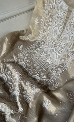 Women's Lakhnavi Handcrafted Tissue Chanderi Unstitched Chikankari Kurta And Dupatta Set - HONC0332771