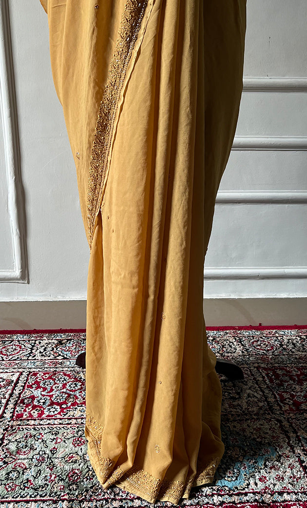 Women's Lakhnavi Handcrafted Viscose Georgette Chikankari Saree - HONC0329025