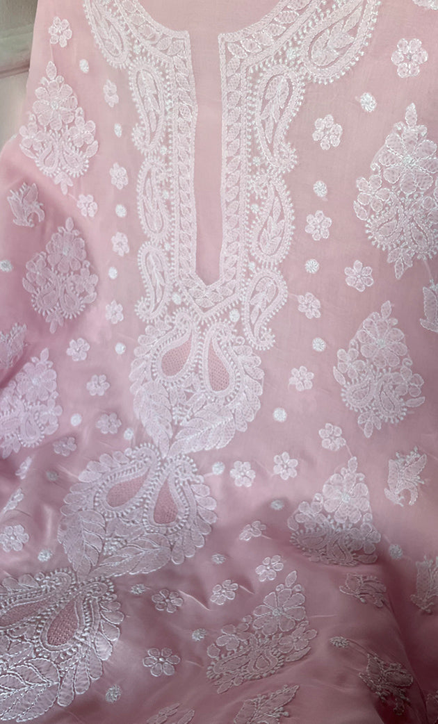 Women's Lakhnavi Handcrafted Unstitched Cotton Chikankari Suit Material - HONC0317386