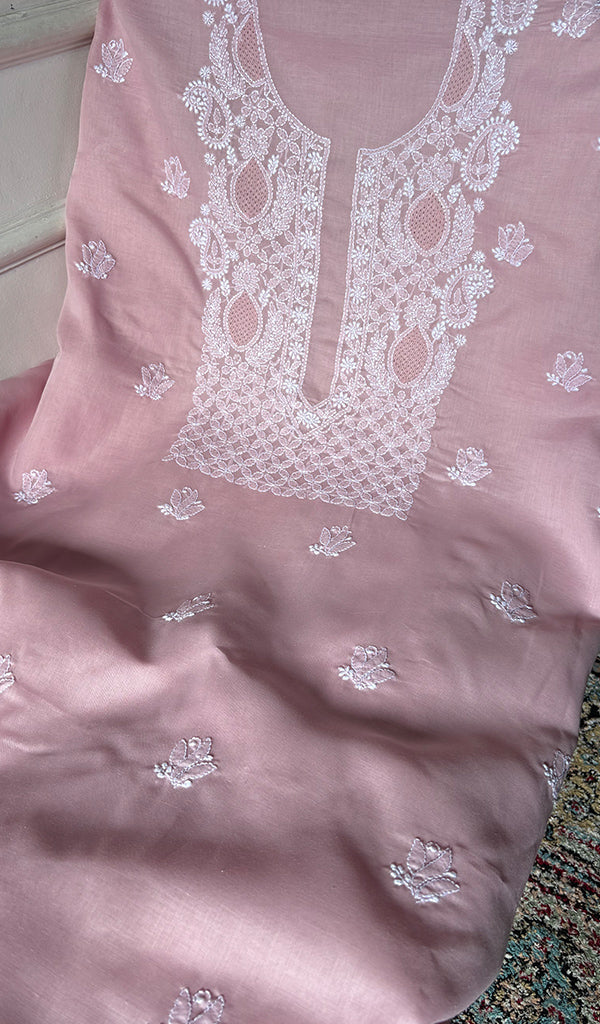 Women's Lakhnavi Handcrafted Cotton Unstitched Chikankari Suit Material - HONC0374489
