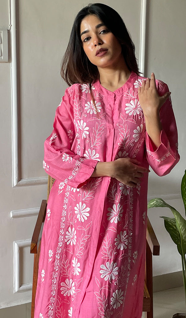 Women's Lakhnavi Handcrafted Cotton Chikankari Kurta And Palazzo Set - HONC0289195