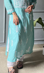 Load image into Gallery viewer, Women&#39;s Lakhnavi Handcrafted Kota Cotton Chikankari Kurti - HONC0306029
